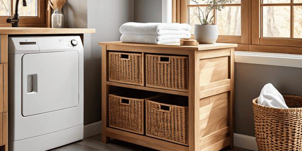 DIY laundry pedestal with storage
